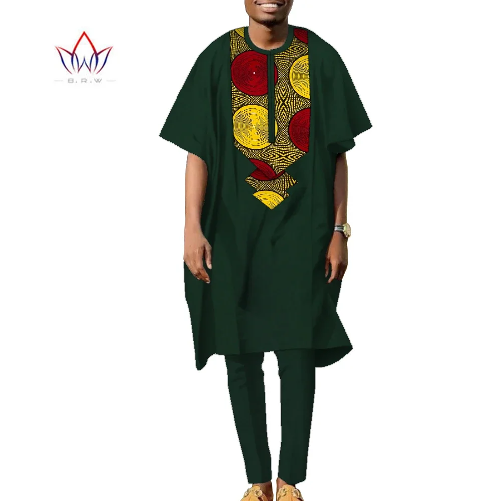 BintaRealWax African Clothes for Mens 2 Pieces Set Dashiki Tops and Long Pants Robes Traditional African Clothing WYN1695