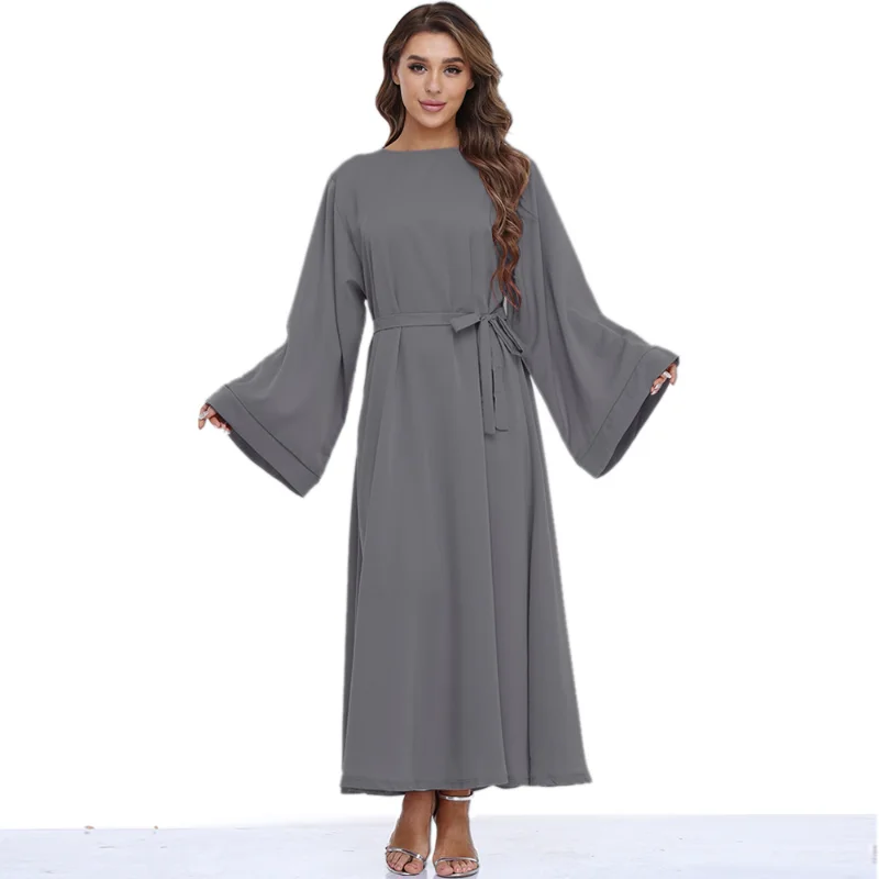 

Ramadan Muslim Abayat Solid Casual Loose Abaya Women's Long Sleeve Dress for Middle East Arab