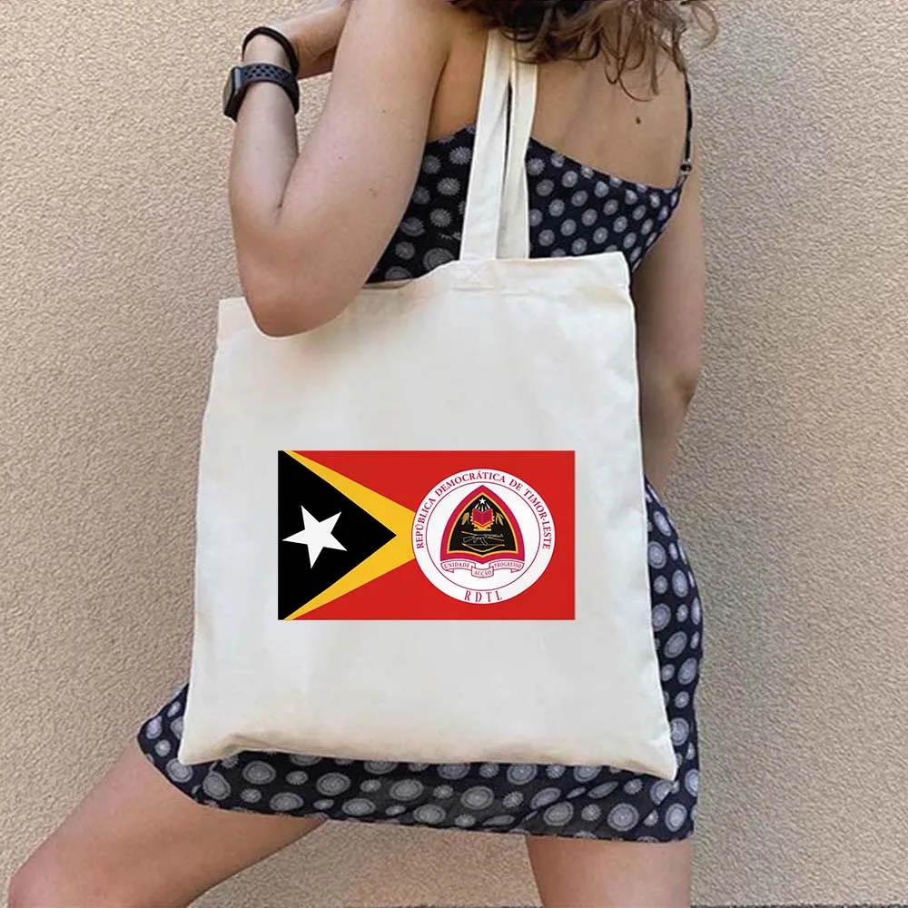 Timor leste mapa bandeira camboja vintage viagem ombro lona algodão totes saco harajuku compras praia bonito shopper bolsas