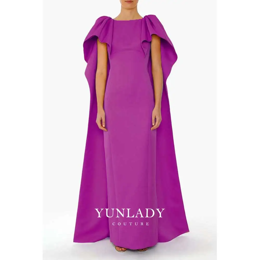 YUNLAN Luxurious Dubai Purple Evening Dress 2024 Women's Elegant Party Dress Saudi Arabia Wedding Smock Cape Prom Dress