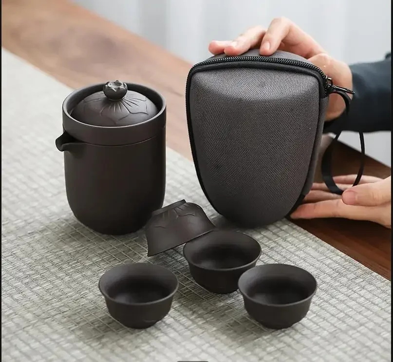 

Travel Tea Set Ceramics Teaware Sets One Pot Four Cups Tea Utensils Outdoor Teapot Teacup Kung Fu Tea Set Tea Making Utensils