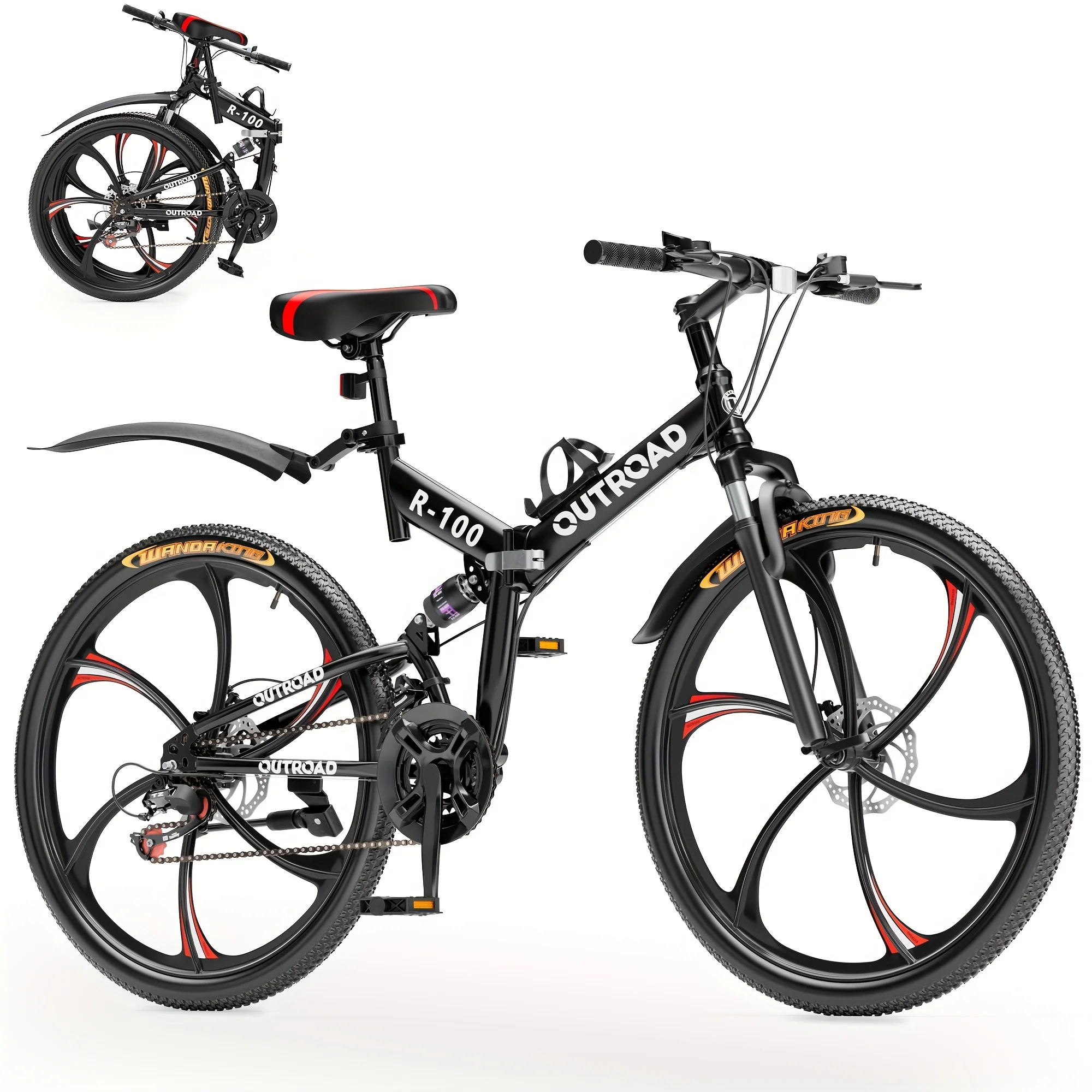 

26" Folding Mountain Bike 21-Speed | Full Suspension, Dual Disc Brake Adult & Teen Bike