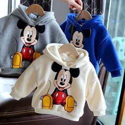 Disney Mickey Mouse Children's Hooded Sweater Autumn Winter Velvet Boys Girls Cartoon Baby Hoodie Clothes Kid Long Sleeve Tops