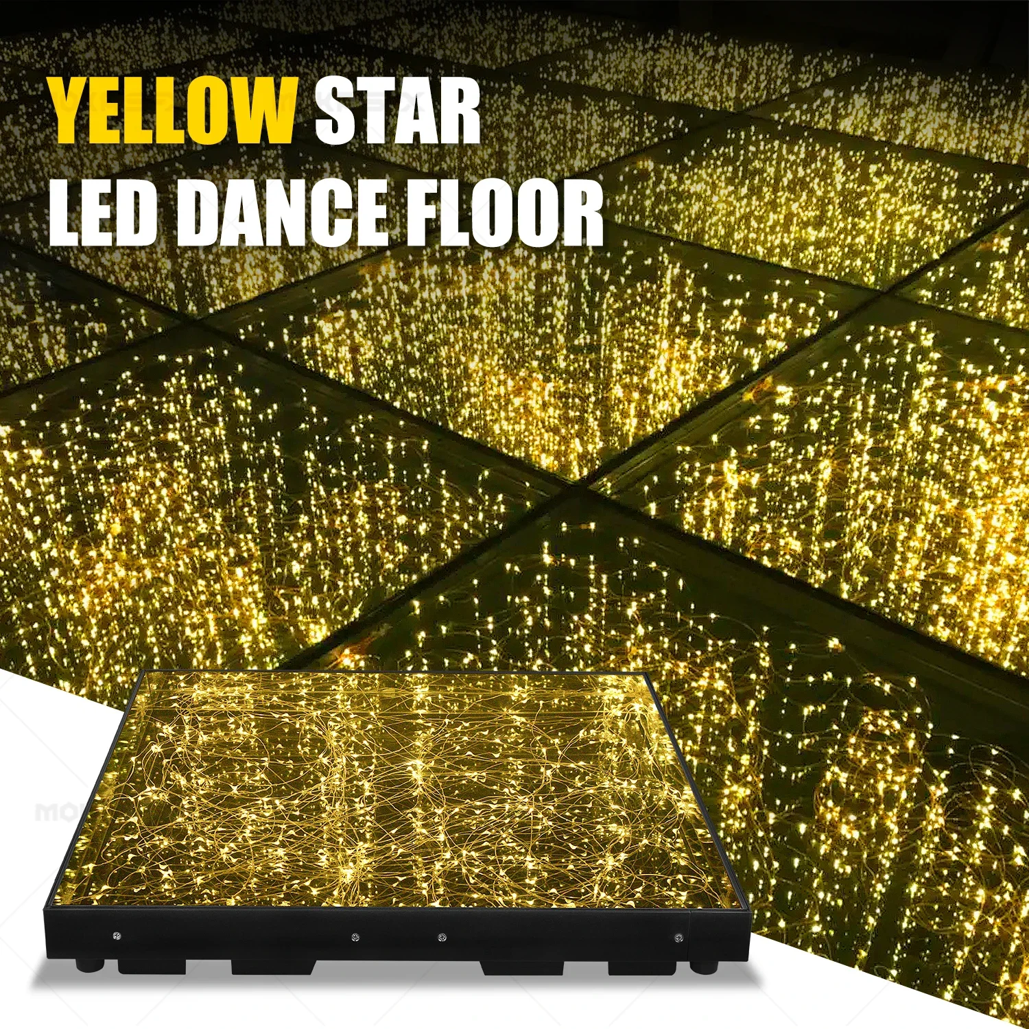 MOKA 8X8FT LED Dance Floor Starry Golden Nightclub Disco Wired Led Dancing Floor Tiles Reinforced Glass 25PCS/Lot