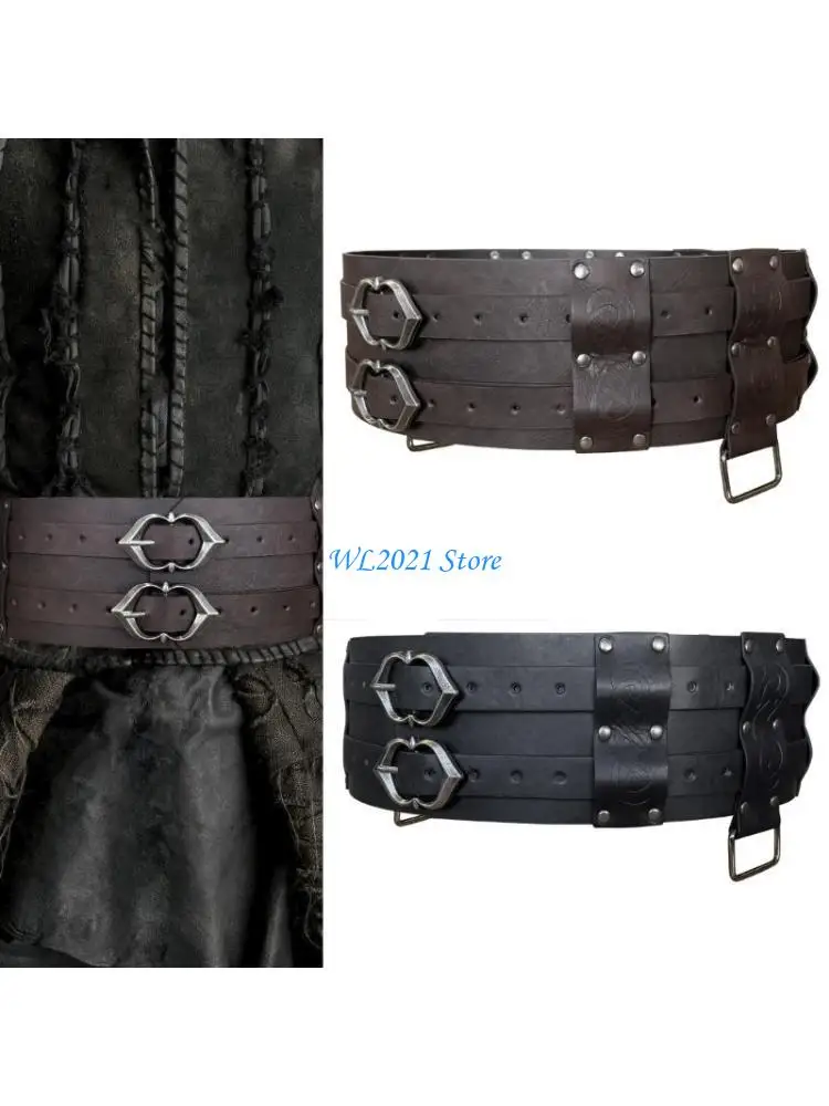 

G5GC Double Layer Waist Belt Medieval Waist Belt for Women Man Jeans Coat Costume