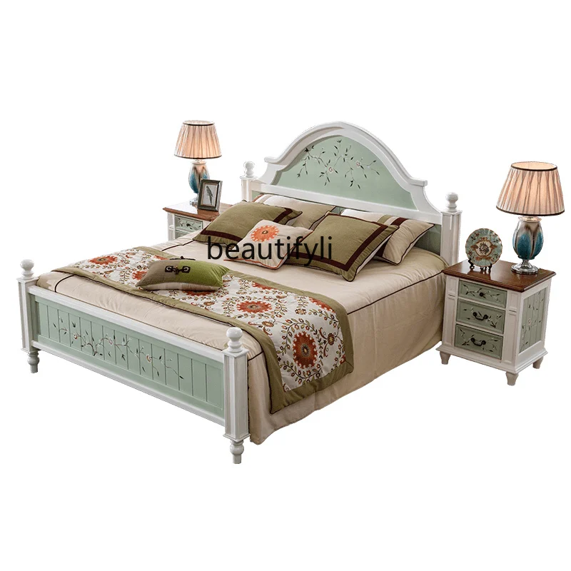 American Pastoral Style Marriage Bed Master Bedroom Double 1.8 M European Solid Wood 1.5 Princess Double Bed