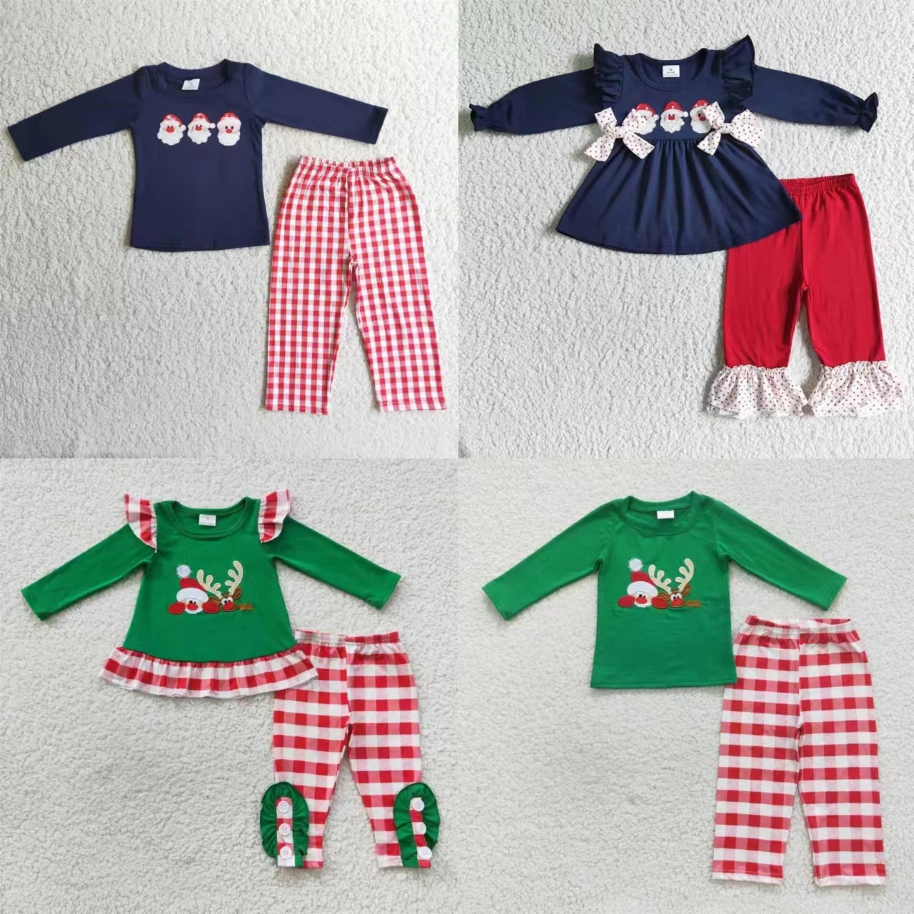 

Wholesale Children Embroidery Sets Long Sleeves Tops Pants Boy Girl Plaid Sleepwear Pajamas Kids Toddler Christmas Santa Outfit