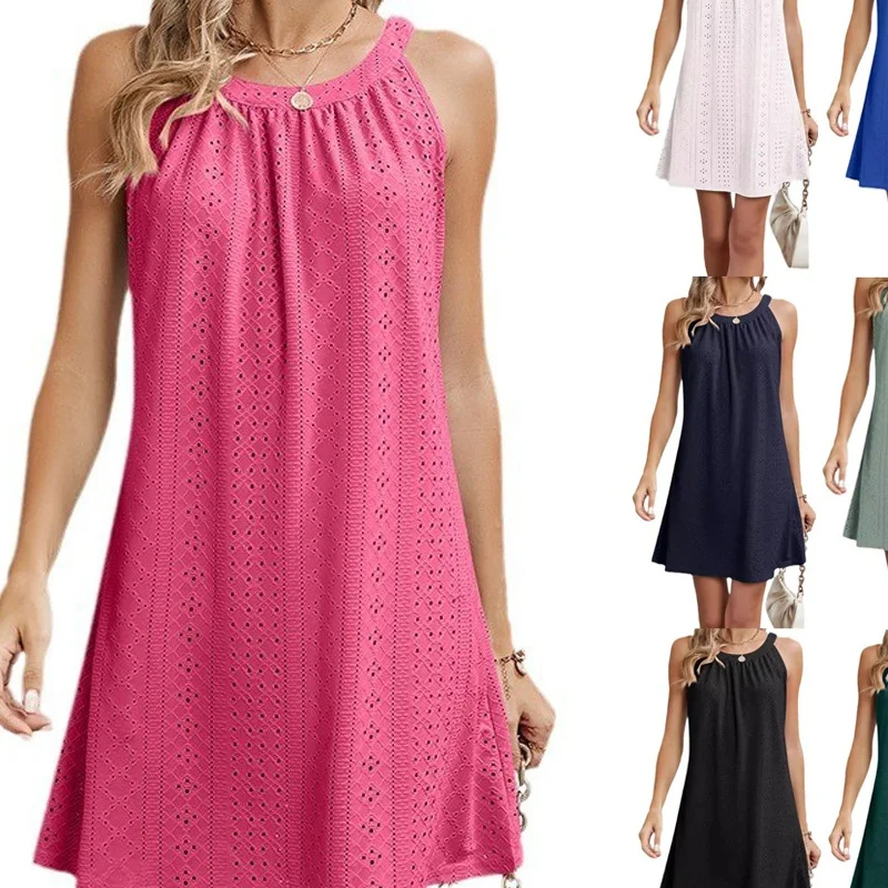 Ele Hollow Hook Knit Svel Beach Dr Falda acampanada tejida de algodón y poliéster con cintura suelta para jóvenes de primavera