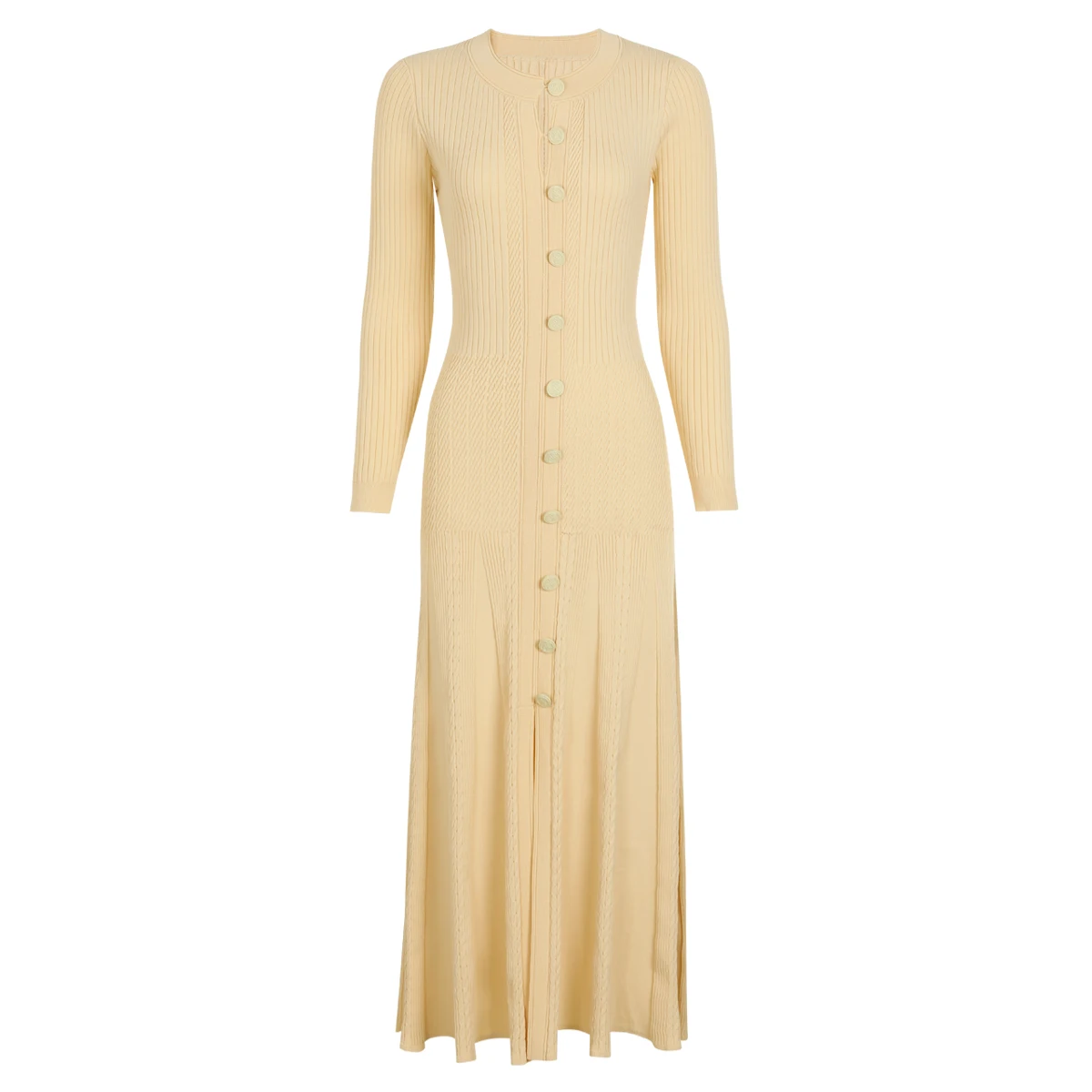 

High End Spring And Autumn New Women's Fashionable Commuting Knitted Round Neck Embroidered Slim Fit Long Sleeved Dress