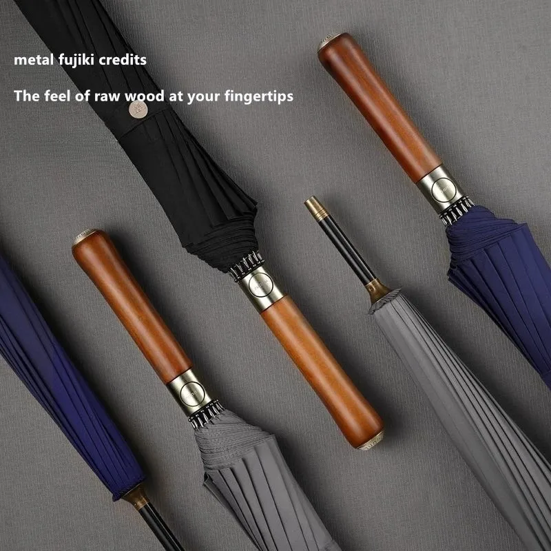 Automatic Wooden Handle Umbrella 16 Ribs Large Size Windproof Straight Handle High-grade Reinforcement Business Golf Umbrella