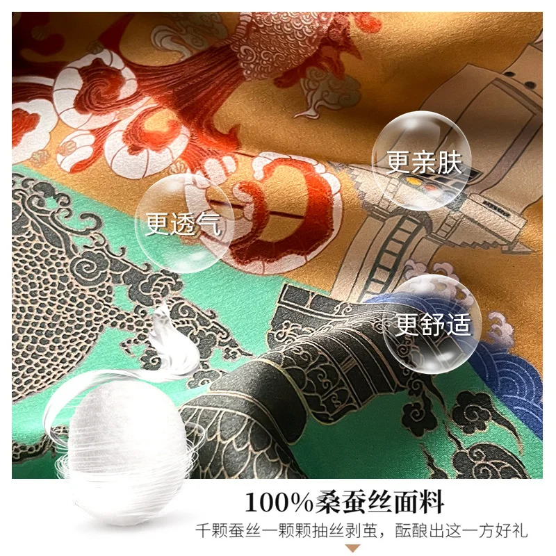 100% Real Silk Square Scarves Women Bandana High Quality Floral Printed Foulard Hair Tie Soft Neckerchief