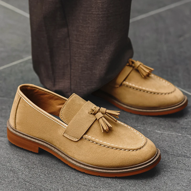 Suede Leather Men's Casual Shoes Designer Slip on Men Loafers Handmade Fashion Work Shoes Male Walking Driving Shoes Moccasins