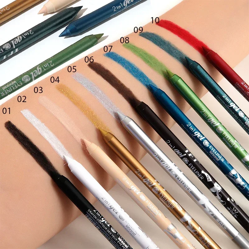 2 in 1 Waterproof Eyeliner Pencil Pigment Brown Black Glitter Eyeiner Pen for Women Fashion Color Eyes Makeup Cosmetics 10 Color