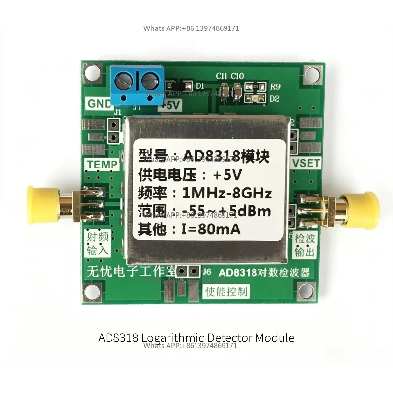 AD8318 Logarithmic Detector Module 1-8000MHz RF Power Detection 70dB Dynamic Range Lab Test Electronic Component