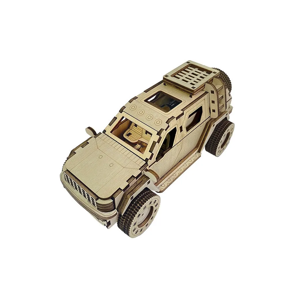 Electric off-road vehicle model, children\'s puzzle wooden assembly toy car, 3D puzzle, handmade DIY gift ornaments