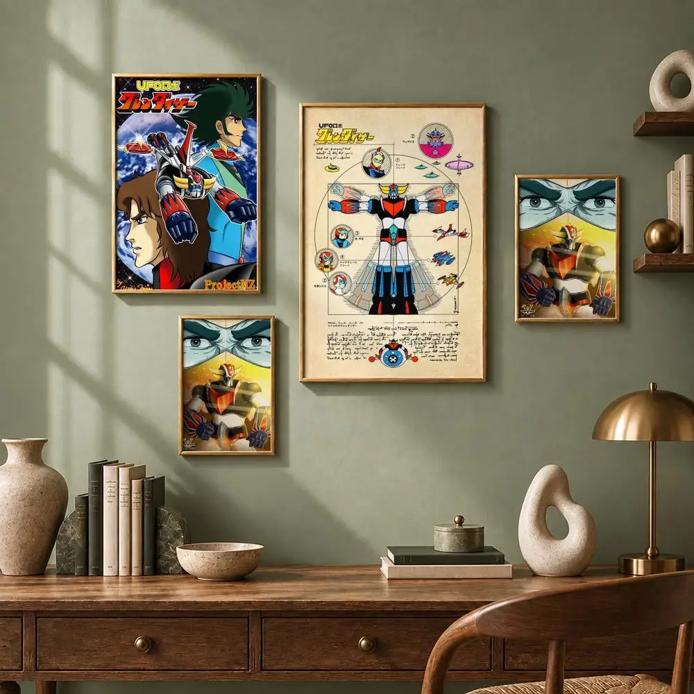 Retro Anime UFO Robot Goldrake Poster HD Self-Adhesive No Residue After Removal Ideal for All Kinds of Wall Decor