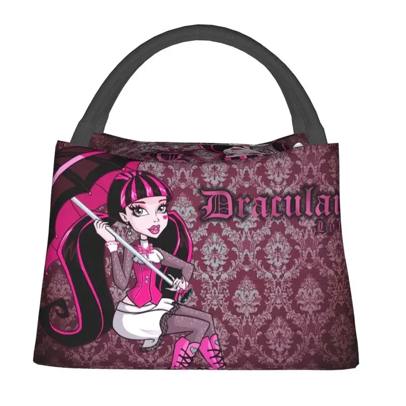 Cartoon Movie Monster High Draculaura Insulated Lunch Bag for School Office Portable Cooler Thermal Lunch Box Women lunchbag