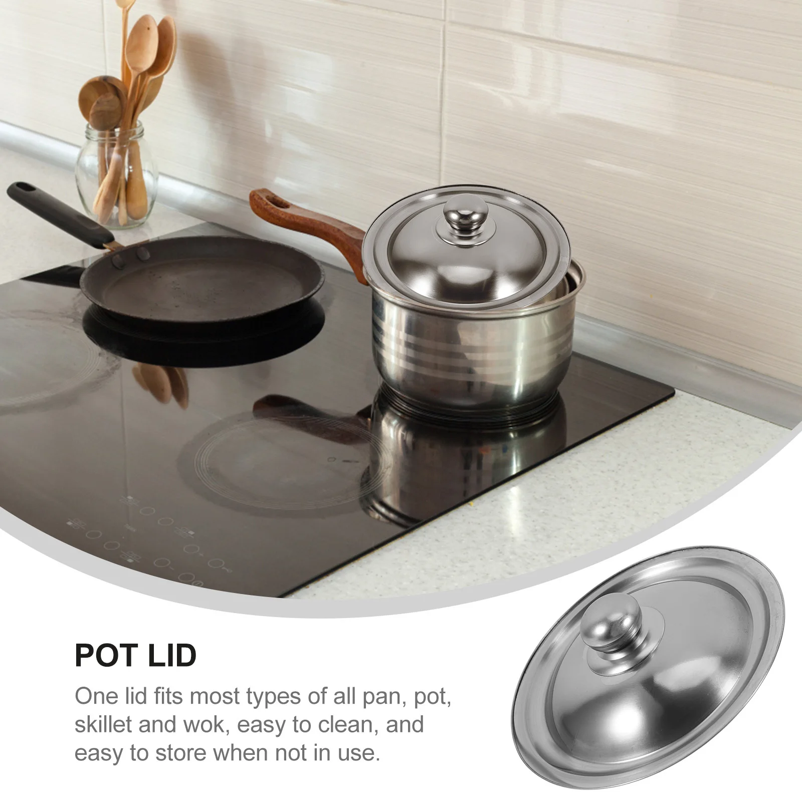 

20cm Stainless Steel Pot Lid Universal Design Smooth Edges Easy Clean for Pots Pans Frying Pans Replacement Cookware Lid