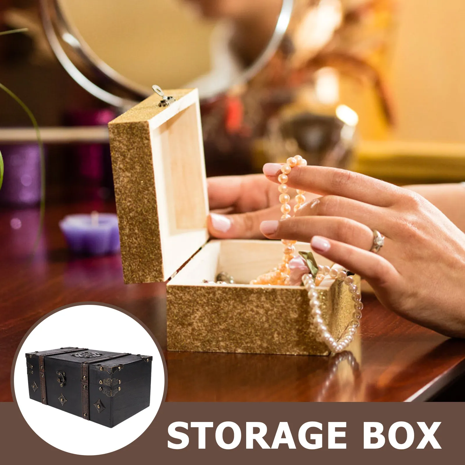 

Винтажная деревянная шкатулка для украшений с металлическими элементами, органайзер для мелочей, витрина для ювелирных изделий, коробка для хранения, настольный органайзер для дома
