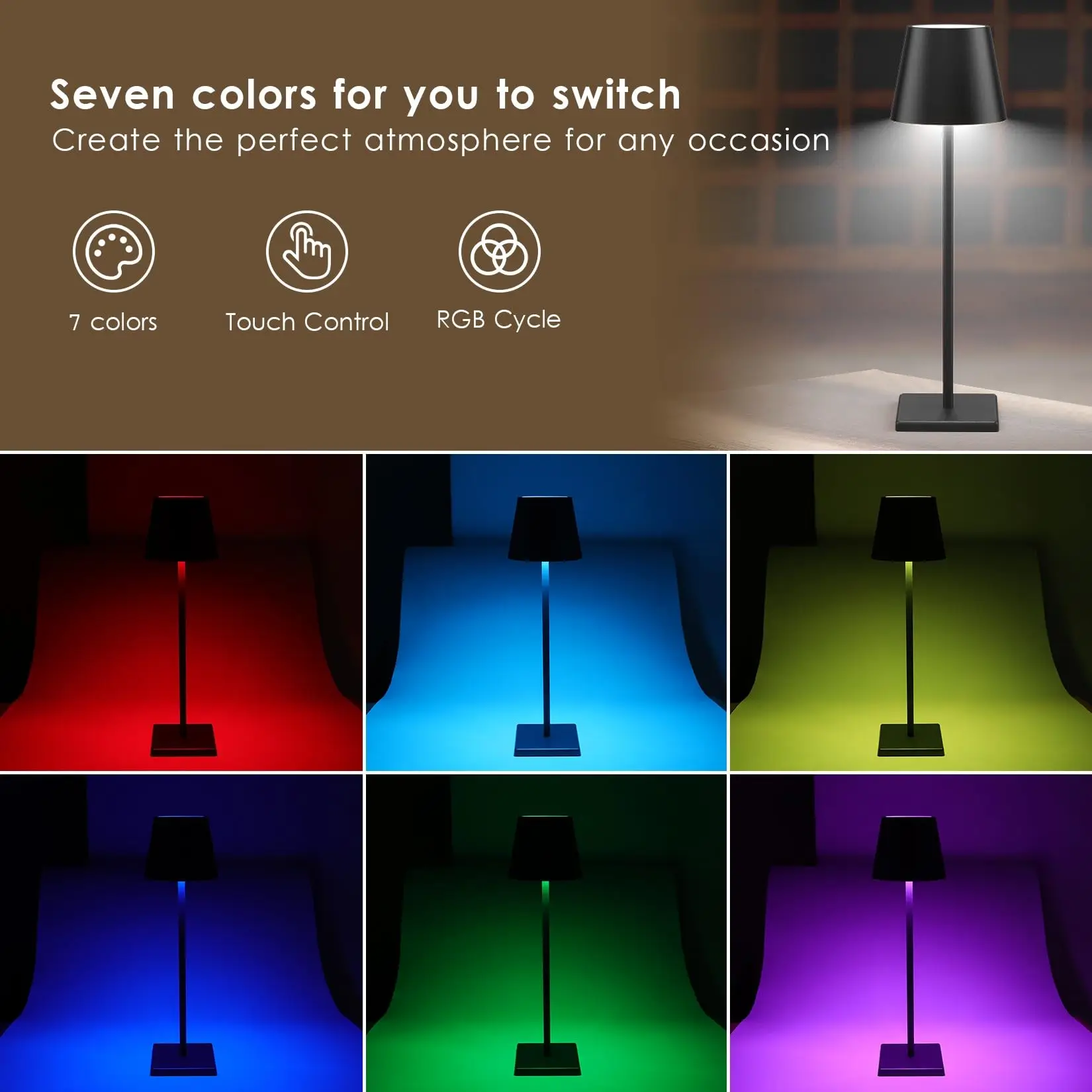 IRALAN Modern 3 Color Temperature LED Table Lamp Stepless Dimming Touch Control Rechargeable Batter For Dining Room Living Room