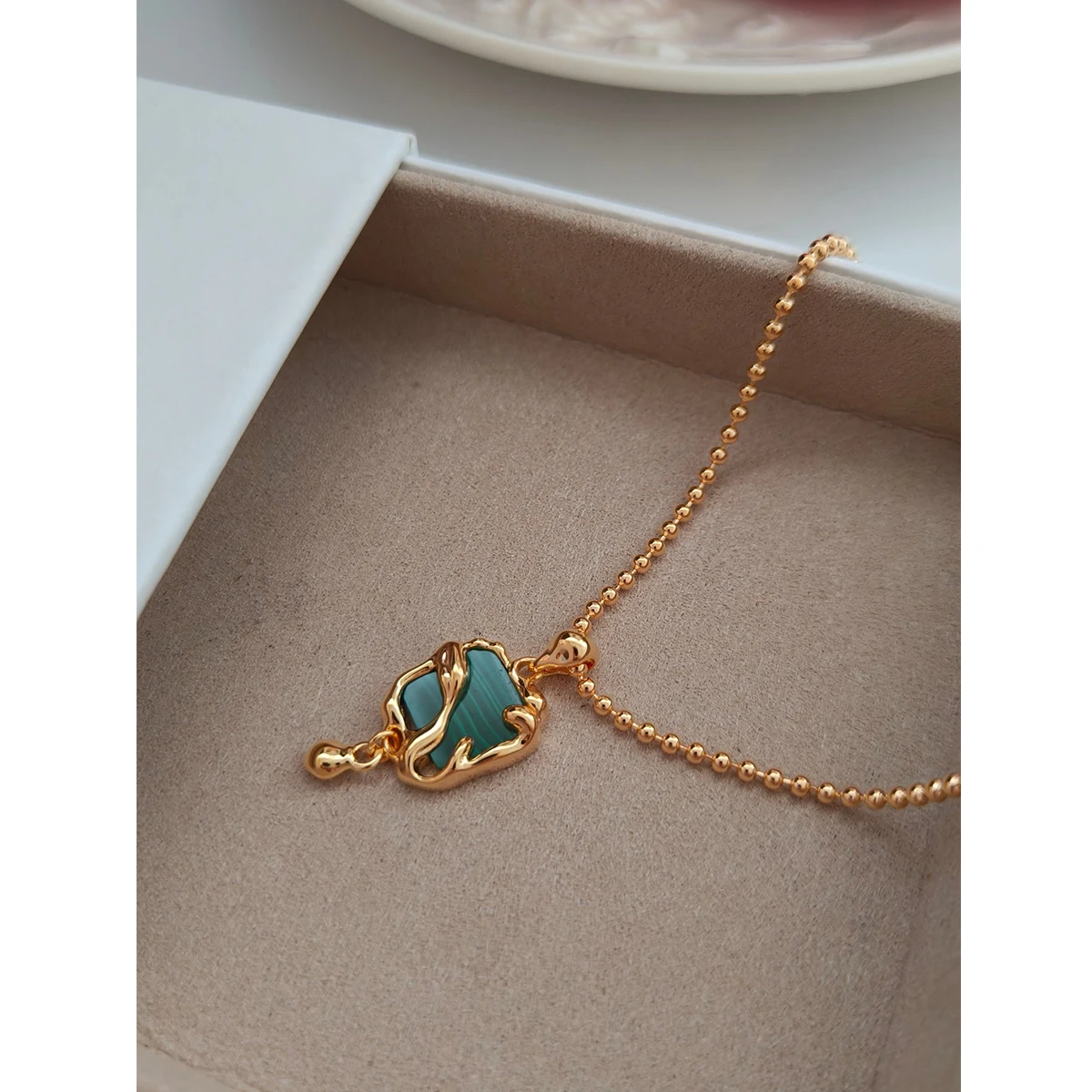 Full Body S925 Sterling Silver Plated With 18K Gold | Malachite Necklace | Chain Length 40+5cm 100629