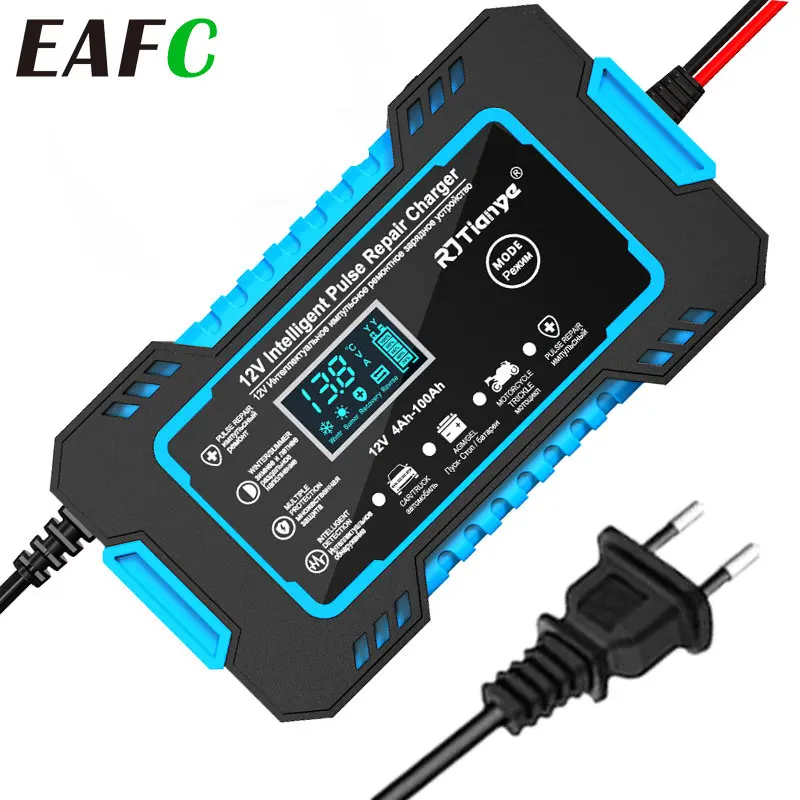 

EAFC Smart Fast Car Battery Charger 12V 6A Battery Charger LCD Pulse Repair Automatic Maintenance Charger Dry Wet Lead Acid