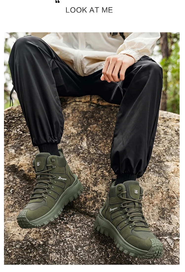 Herren-High-Top-Wanderstiefel in großen Größen, modisch, mit komfortablem Futter, flexibler und dicker Sohle, hervorragendem Grip, geeignet für Outdoor-Wanderungen, Trekking, Camping und andere Aktivitäten. – Detail 12