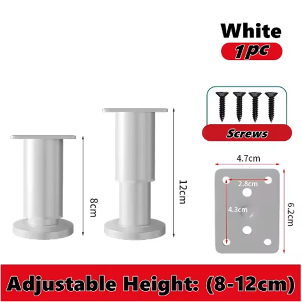 

A002 Adjustable Height Furniture Support Legs for Bed Frame for Bed/Sofa/Cabinet/Couch/Table White 8-12cm