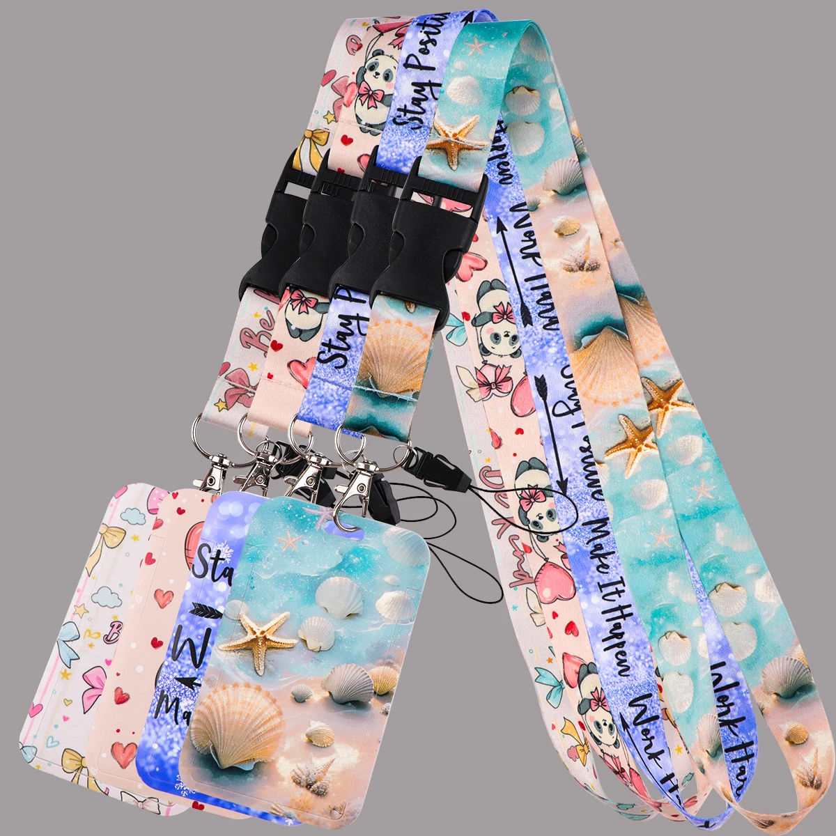 

Shell Beach Lanyard for Key ID Badge Holder Keychain Pass Gym Neck Strap Buckle Hanging Rope Key Rings Accessories