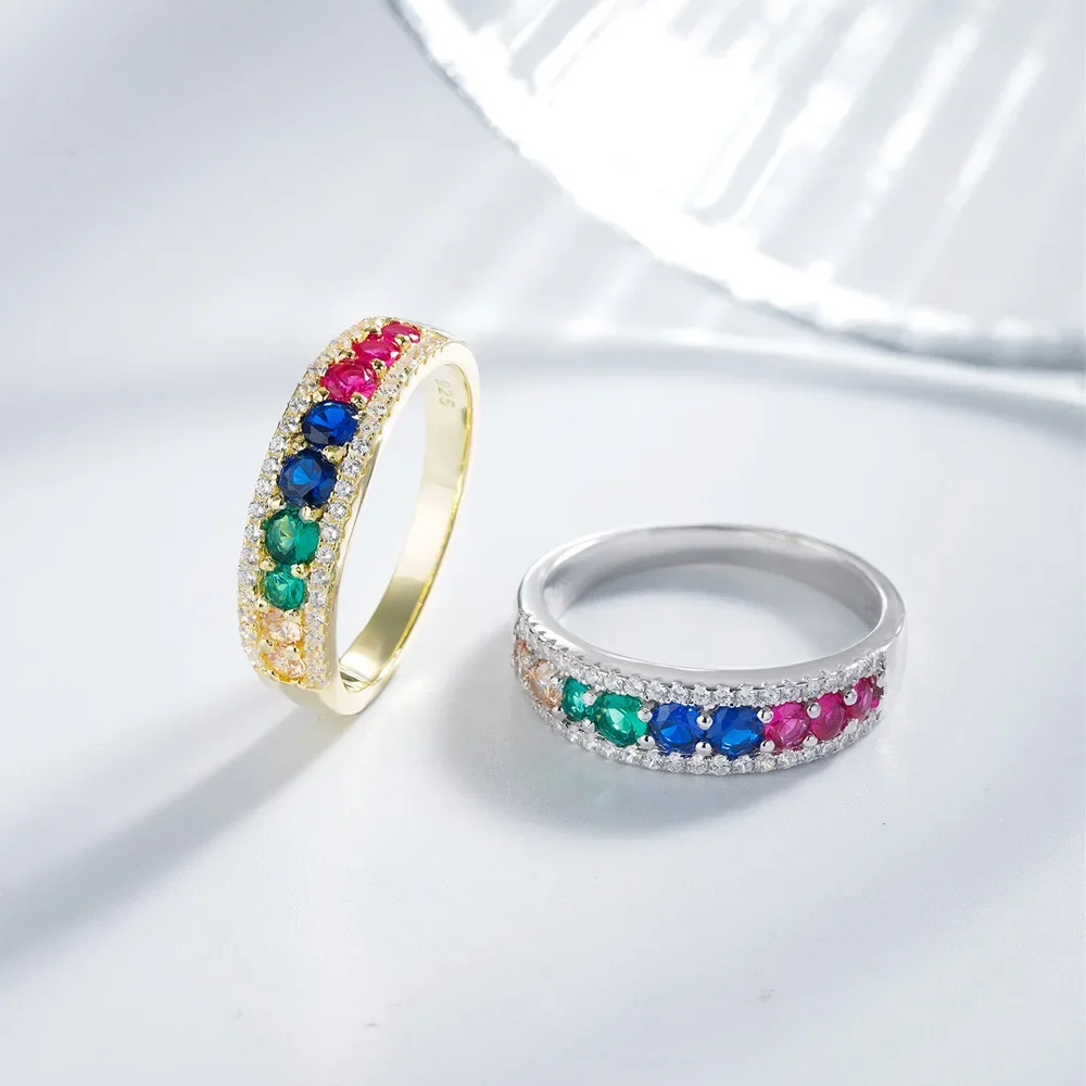 European and American Colored Diamond Ring with Light Luxury and Niche Design, High-end 925 Silver Plated 14k Gold Ring