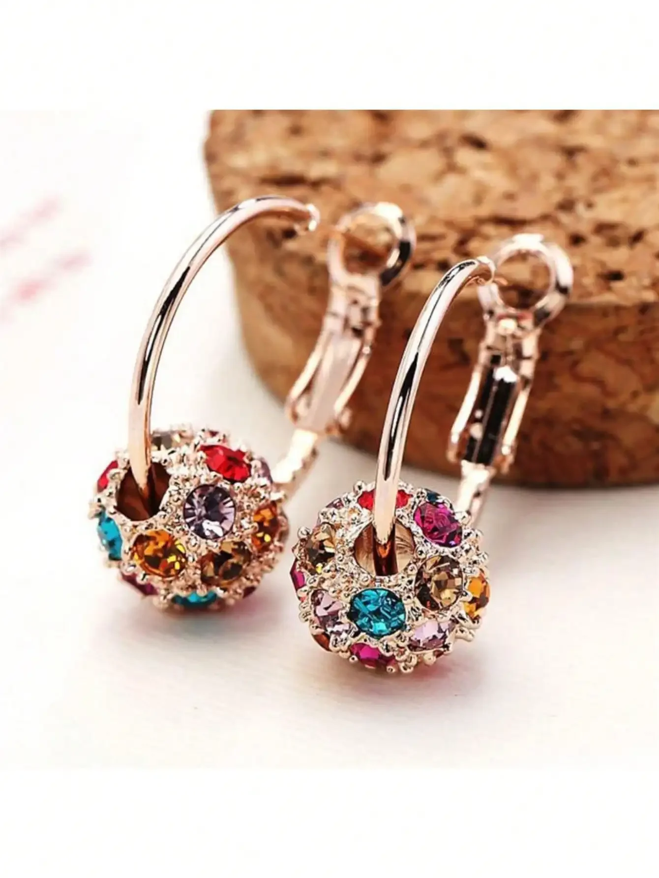 Creative rhinestone spherical earrings, colorful rotating earrings, stylish and stylish earrings