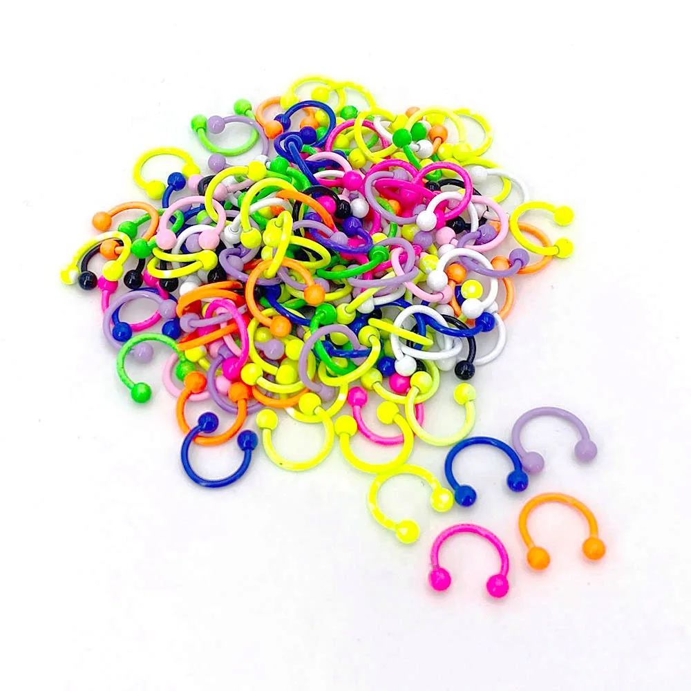 10pcs Colorful Nose Ring Septum Piercing Hoop BCR Stainless Steel Lip Cartilage Earring Stud Circular Ear Horseshoe Body Jewelry