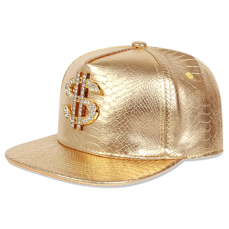 Men Women Leather Hip Hop Cap Metal Dollar Sign Trim Cyberpunk Baseball Caps Adjustable Sports leisure Snapback Hats gorras