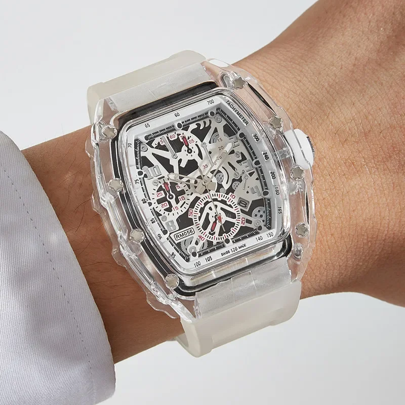 Fashion Men’s Quartz Wristwatch Mechanical Waterproof Automatic Luxury Male Watches Business Transparent Watch for Man