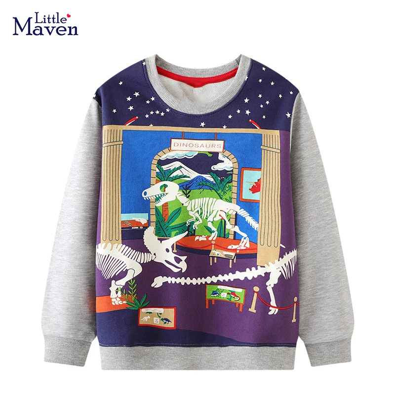 Little maven 2024 Baby Boys Long Sleeves T-shirt Luminous Cotton Cartoon Dinosaur Shirt New Fashion Tops for Kids 2-7 years