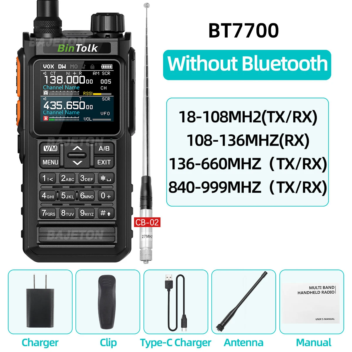 BinTolk BT7700 Walkie Talkie Multi Band Draadloze Bluetooth Telefoon Programmering Ruisonderdrukking AM FM Ham Radio Voor Camping BT8200