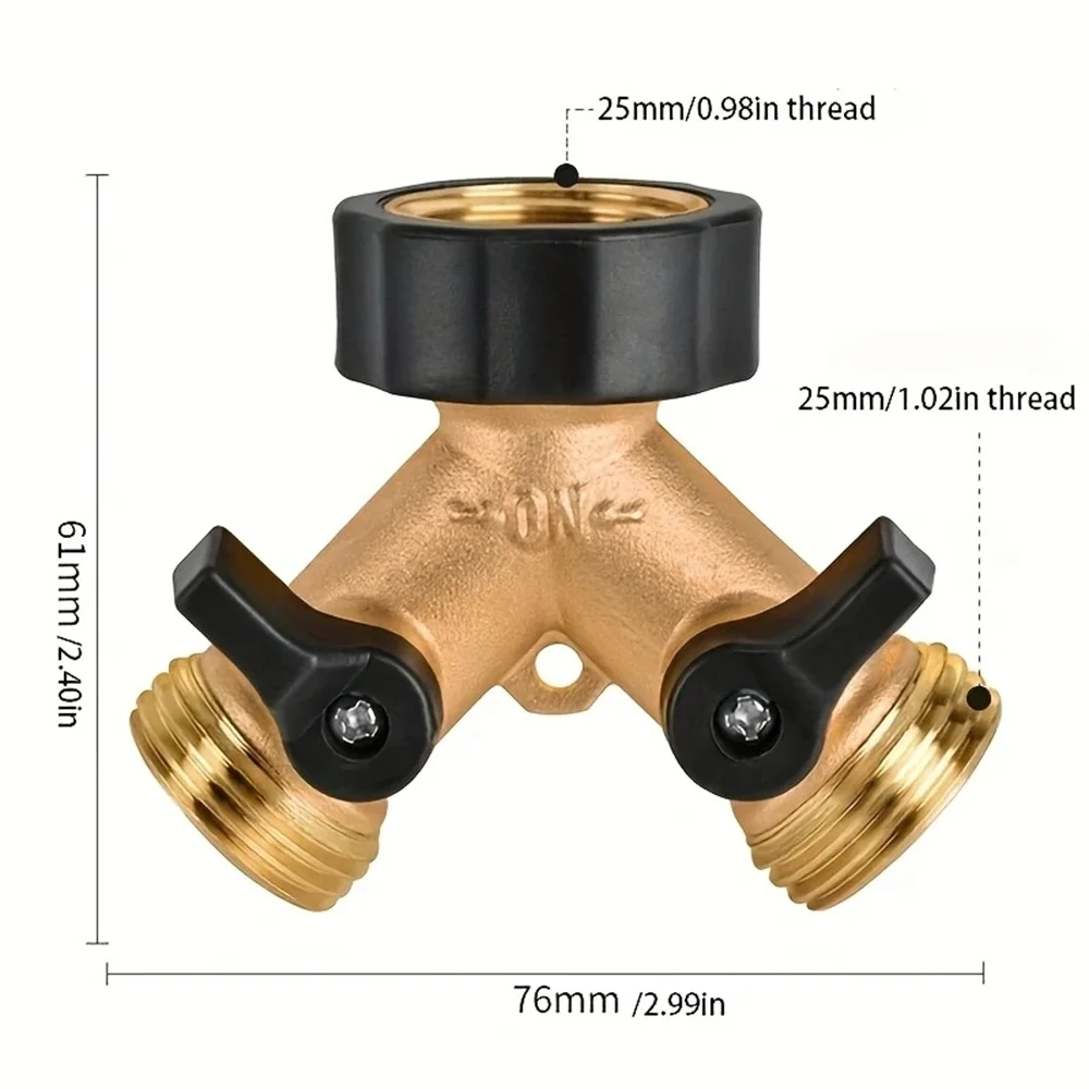 FLOWERS SPRAL﻿ Y-Type Pure Copper Hose Splitter Double Way Joint One Split Two Faucet Diverter Garden Accessories Internal ﻿