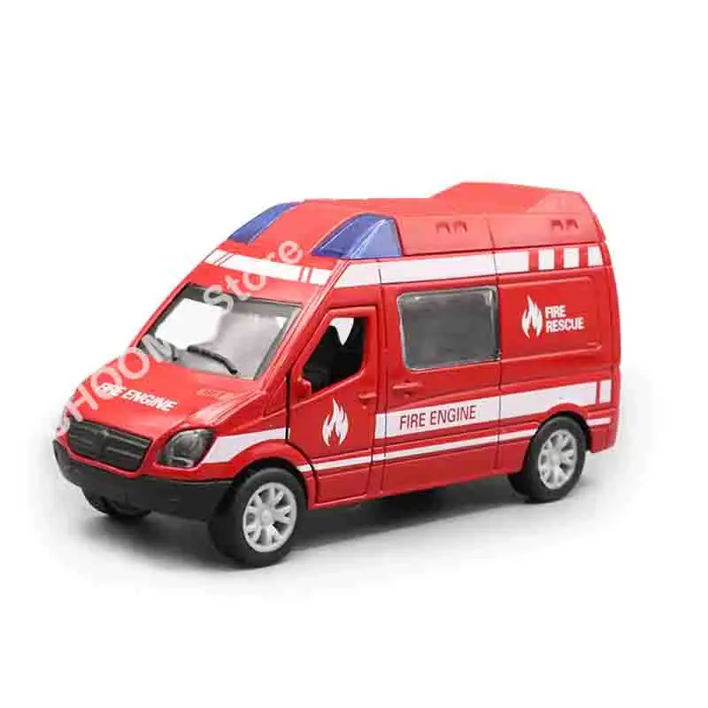 Simulated Fire Fighting Scene Car Mini Pull Back Toy Vehicle Model Wind Up Police Truck Ambulance for Children Boys Gift