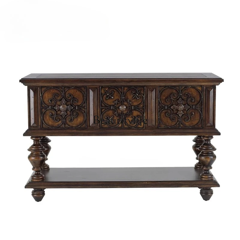 

American decorative entrance table European entrance hall solid wood entrance platform corridor wall table carved sofa back few