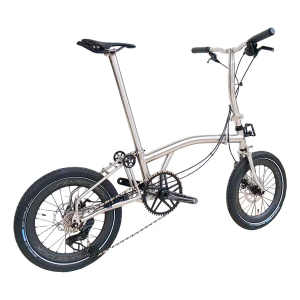 Titanium Trifold Bike 18 Inch, Flat Disc Brake Carbon Wheelset, 7 Speed Folding Commuter Bicycle for Urban Use