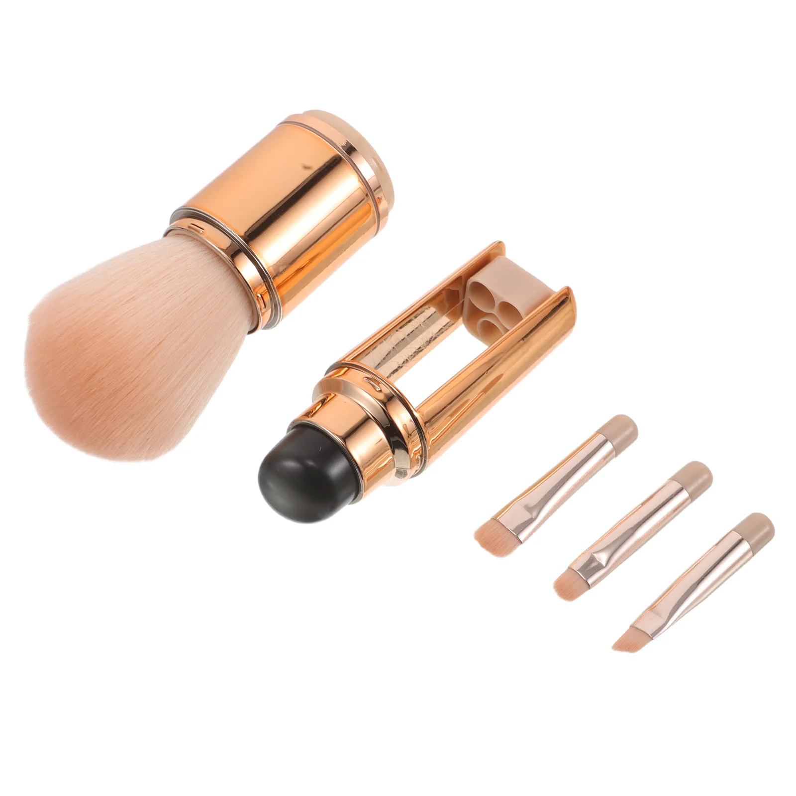 

1Set Makeup Brush Set Compact 5-in-1 Retractable Blush Eyeshadow Concealer Portable Travel Makeup Brush Elegant Rose Gold