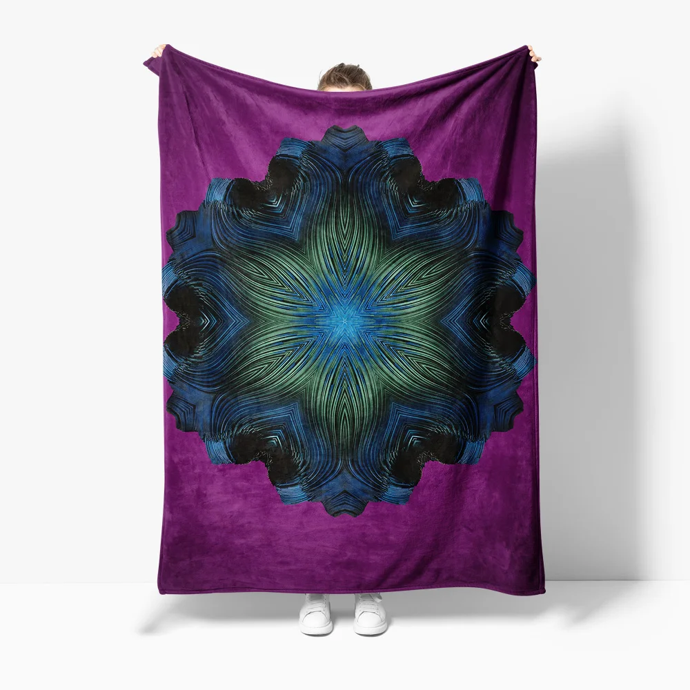 

Blue Paisley Fleece Blanket with Dark Teal Geometric Print Throw Soft Cozy Bed Blanket for Sofa Decoration Gift