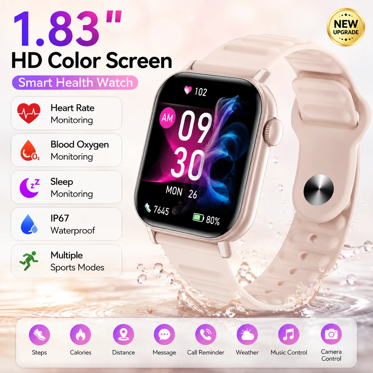 

LIGE New 1.83” HD Full Touch Screen Smart Watch Women Voice Assistant Bluetooth Call Women Watches Health Monitor Man Smartwatch