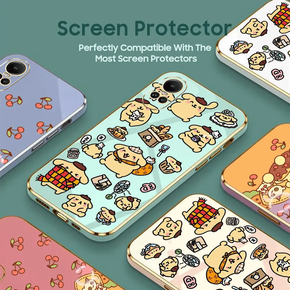 Casing pelapisan PomPom Purin kartun lucu, sarung HP UNTUK OPPO Reno 10 8 8T 7 7Z 6 6Z 5 5K 5F 4 4Z 4F 3 Pro Plus Lite 4G 5G