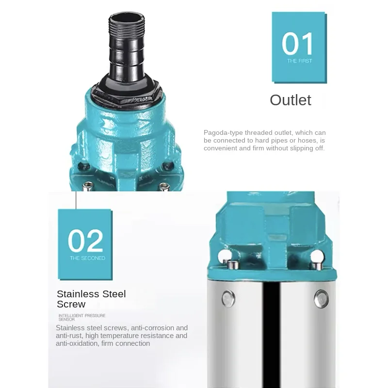 220V 370W Deep Well Submersible Pump Stainless Steel, 40M Head 2M³/h Flow, Underwater Borehole Pump for Well Water Irrigation