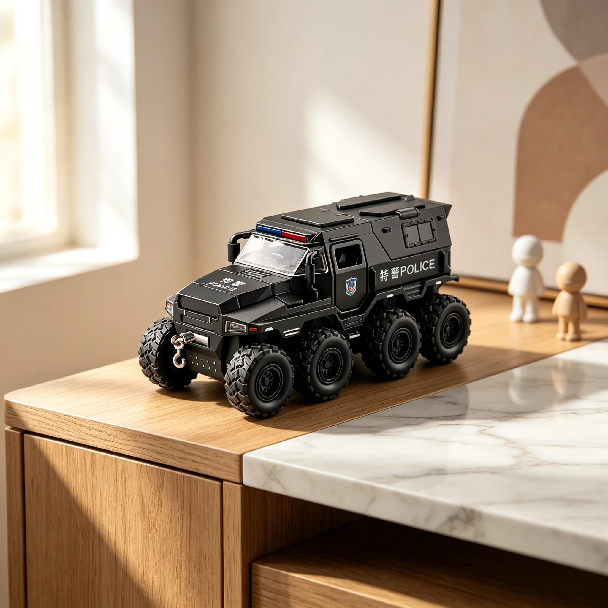 Voiture de police Conqueror 8X8 en alliage, échelle 1:32, avec fonction de recul, son et lumière, jouet pour garçon, objet de collection, cadeau