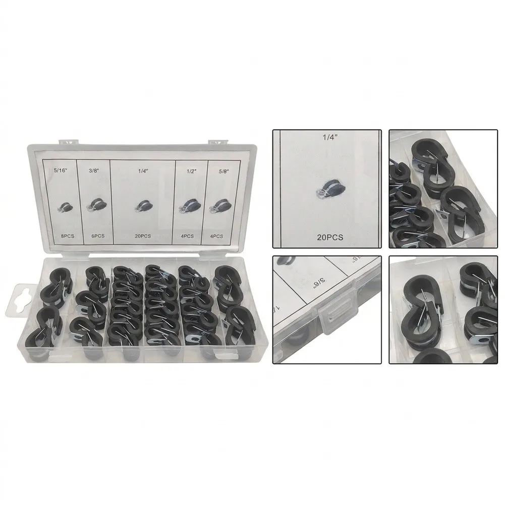 42PCS Cable Clamp Collection with Rubber Lined Zinc Iron Clamps for Wire Routing Pipe Mounting and Cable Control