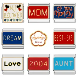 Hapiship Family Women Fashions Super Mom Dream Best Love Charm Links Fit 9mm Bracelet Stainless Steel Making DIY Jewelry NEW088