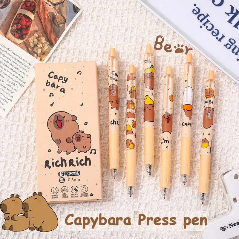 6 PCS lovely Capybara Kawaii Gel Pens Animal Pens Cute School Supplies Stationery Office Gel Pen  Aesthetic Stationery Gift