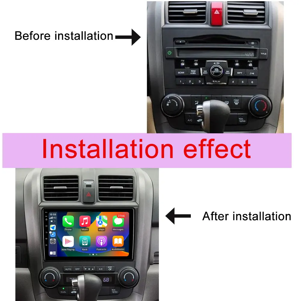 QLED Screen for Honda CRV CR-V3 2007 - 2011 Wireless CarPlay Car Radio Video Audio Multimedia Player GPS Navigation DSP Stereo